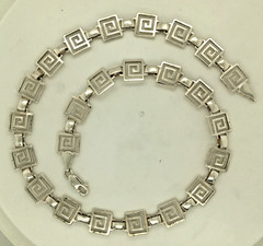 VTG Necklace Sterling Silver 925 Greek Key Link Geometric Choker Necklace 16″