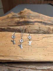 45 Auto Bullet Necklace & Earrings with Hummingbird Charms. Optional Color.