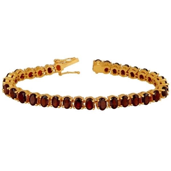 18K Yellow Gold Plated Sterling Silver Garnet Gemstone Tennis Bracelet Jewelry