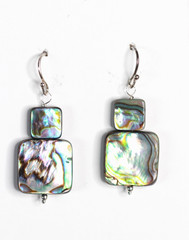 Abalone Paua Shell Earrings 925 Sterling Silver Iridescent 1 1/2″ 8, 14mm Square