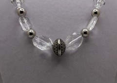 Handcrafted 24″ clear acrylic beads with silver plated acrylic spacers necklace