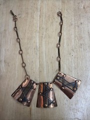 Vintage Made In Haiti Copper With Brass Overlays Pendant Necklace 15 Inches