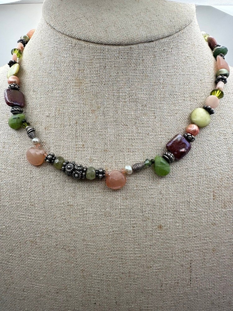 925 sterling silver freshwater pearl semiprecious gemstone beaded Necklace