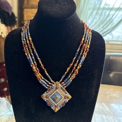 Michael Golan Diamond Multicolored Stones Necklace Choker RARE 17“ Lapis