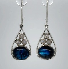 925 Sterling Silver Oval Labradorite Leverback Teardrop Earrings with Moonstone