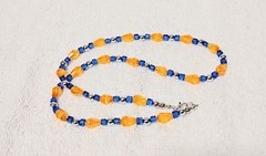 Handcrafted Jewelry 22″ Citrine Yellow/Orange Teardrop & Blue Glass Necklace