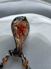 VTG ARTISAN MURANO MULTI-SHAPE BEADED NECKLACE TEARDROP GLAS/BOHO/FLOWER PENDANT