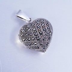 Vintage sterling silver heart charm pendant, 925 photo locket with marcasite