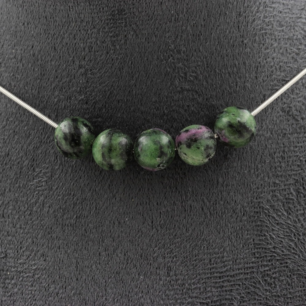 Necklace 5 Epidote Pearls From Australia 8 Mm. Stainless Steel Chain Necklace