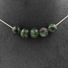 Necklace 5 Epidote Pearls From Australia 8 Mm. Stainless Steel Chain Necklace