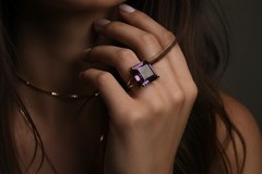Amethyst Ring Anemone Jewelry Square Cut 14k Rose Gold Filled Statement
