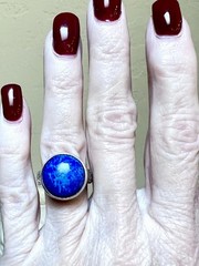 LOVELY Artisan Hand-Crafted Ornate Sterling Silver & Lapis Floral Design Ring