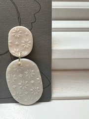 Handcrafted White Polymer Clay Snowflake Dangle Hook Earrings 2 Pairs