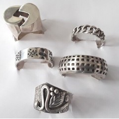FIVE STERLING SILVER RINGS SIZES 3 X 6 1 X 11 1 X 9. THAILAND