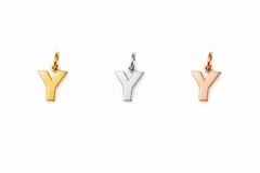 Initial Block Letter Pendant 14k Solid Gold Yellow White Rose Monogram Necklace