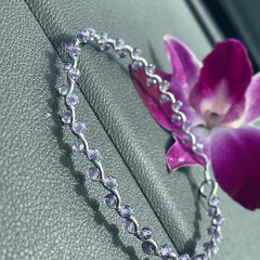 Purple lavender zircon 8” silver copper wire beaded beads handcrafted handmade d