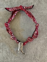 Western Style Bandana Scarf Necklace Red Silver Boot G26a