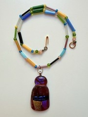 Fused Dichroic Glass Pendant On Vintage Czech Glass Beads (3253)
