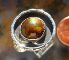 Sterling Silver and Slaughter Camp AZ Fire Agate Gem ring sz 10 3/4 D102