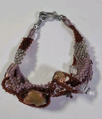 Lilac and Wine Colored Beaded Freeform Peyote Stitch Bracelet Hook & Eye Clasp