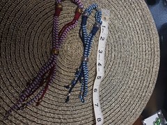 CORD BRACELET PAIR Adjustable Red/Blue with beaded tassels Hippie Mod Unisex