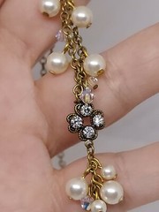 Clara Beau Gold Tone Faux Pearl Beads Crystal Flower Dainty Necklace