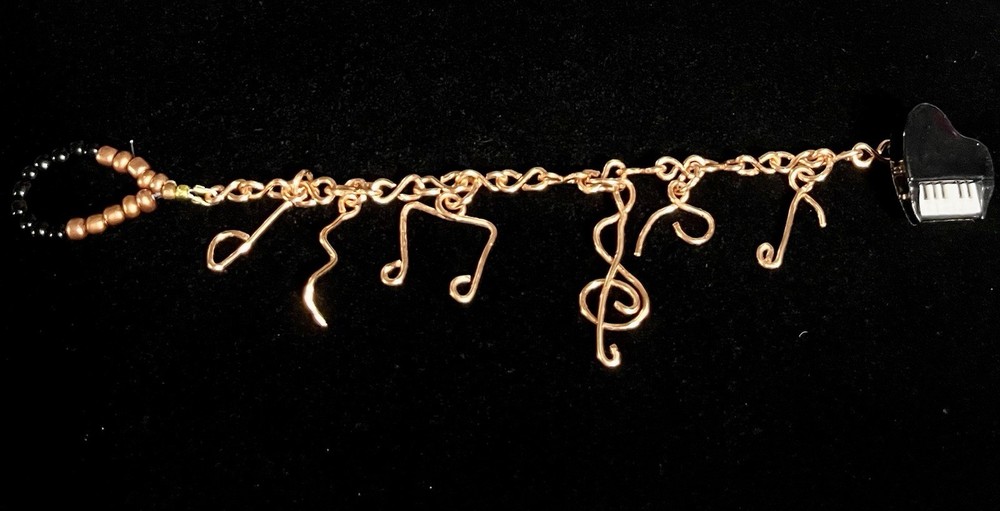 Handmade One -Of-Kind Copper Wired Musical Notes 7-3/4” Bracelet