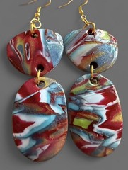 Handcrafted Multicolor Marbled Polymer Clay Dangle Earrings w/Gold-Tone Hooks