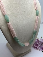 Beautiful GemStone Bead 32” Necklace Multi Strand Pink Green (8209)