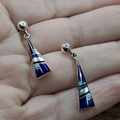 Signed Steve Francisco Native American Sterling Silver Lapis Inlay Stud Earrings