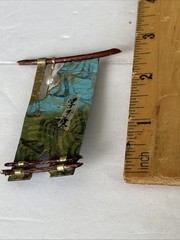 Doe Cross Hayes Asian Inspired Miniature Mixed Media Textile Art Brooch