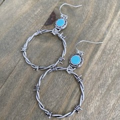 Min Favorit Faux Turquoise & Antique Silver Barbed Wire Drop Earrings FUN!
