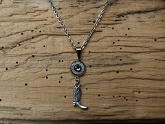 Antique Silver Bullet Necklace with Boot Charms. Optional Crystals.