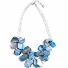 Barse Blue Agate Statement Necklace 925 Sterling Silver Natural Stone