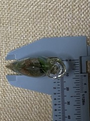 Artisan Hand Made Lampwork Glass Flower Green & Gold Tone Glitter HEART Pendant