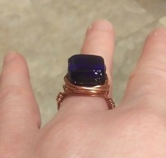 Handmade Copper Wire Dark Blue Glass Stone Ring