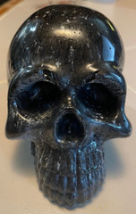 HOLLOWEEN RESIN AGED LOOKING BLACK SPECKLED SKULL GOTH MIDDLEAGES DECOR