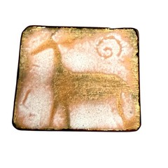 Pink Enamel Copper Deer Brooch Pin Square Animal Petroglyph Art Women Jewelry