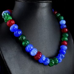 782.00 Cts Awesome Carved Emerald & Ruby Beaded Best Necklace Jewelry RK 34 E713