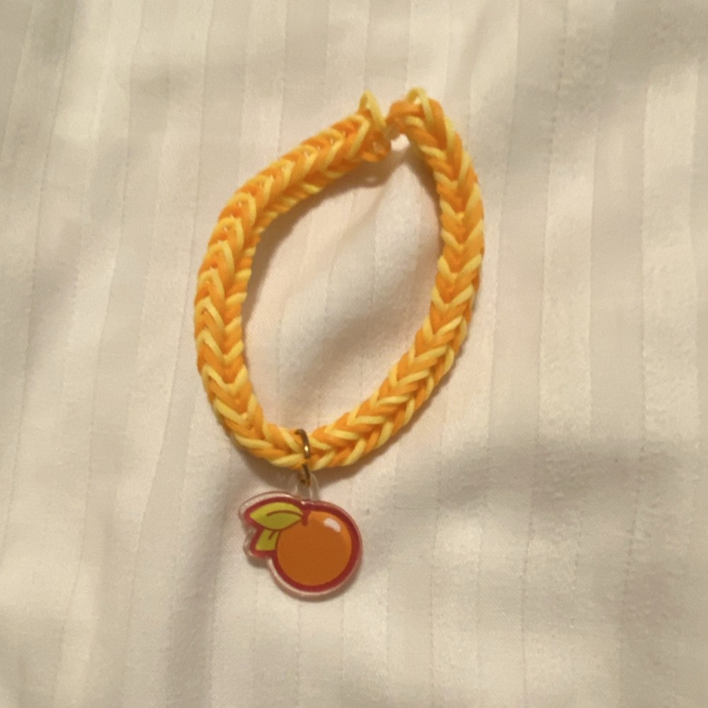 Handcrafted Braided Bracelet Yellow Rubber Peach Dangle Charm Unisex Adults
