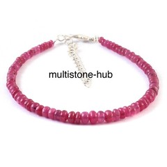 Natural African Ruby Smooth Rondelle 3-4.5MM Beaded Gemstone Bracelet 7 Inch