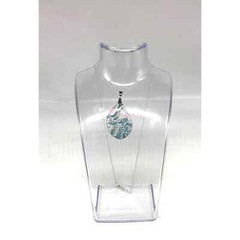 Gorgeous Blue, Pink and White Teardrop Clay Pendant Silver Plated Chain