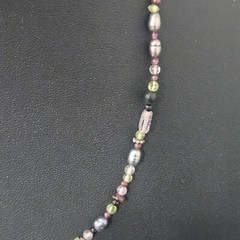 Pearl Glass Stone Beaded Necklace Sterling Silver Clasp 17″ Dainty