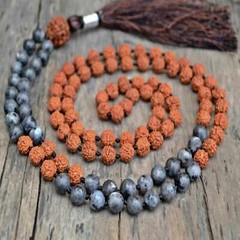8mm black Labradorite brown Sandalwood 108 knot necklace Yoga Energy men mala