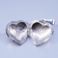 Vintage sterling silver heart charm pendant, 925 photo locket with marcasite