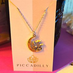 Piccadilly W01 Moon Mushrooms Charm Necklace Silver Tone Metal Cable Chain