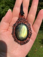 Huge Labradorite Pendant Necklace Artisan Handcrafted