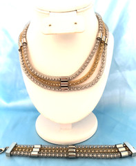 Women’s Multistrand Bracelet & Necklace Gift Set Metal Mesh Gold Silver Colors