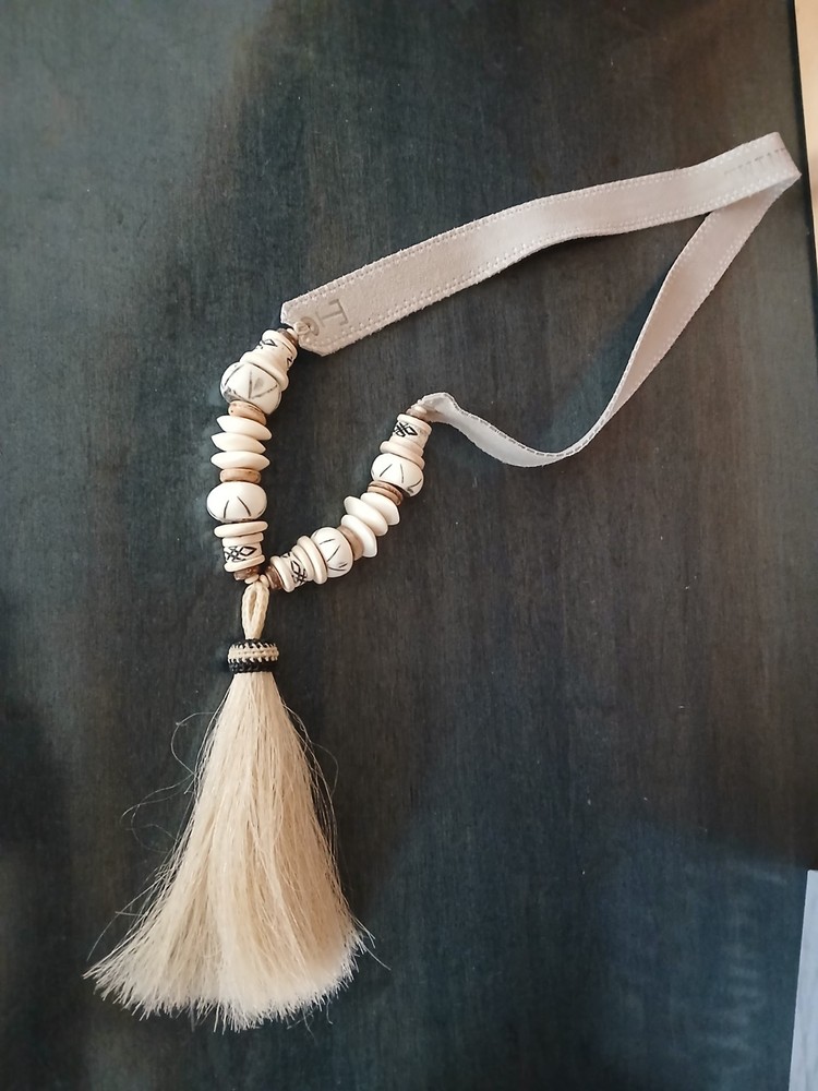 Twig & Twine Horse Hair Sea Glass Bead Tassel Necklace Suede Handmade Boho