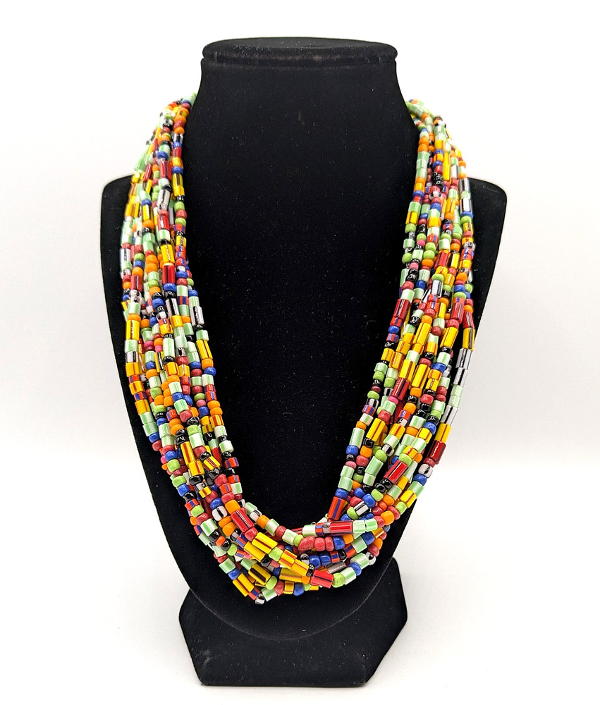 Vibrant Multi-Color & Shape Glass Bead Ten Strand «Color Me With Joy» Necklace